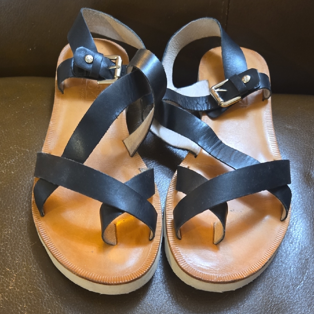 Black Leather Women's Sandals